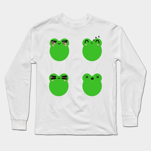 Cute frog face expressions v3 Long Sleeve T-Shirt by Catphonesoup